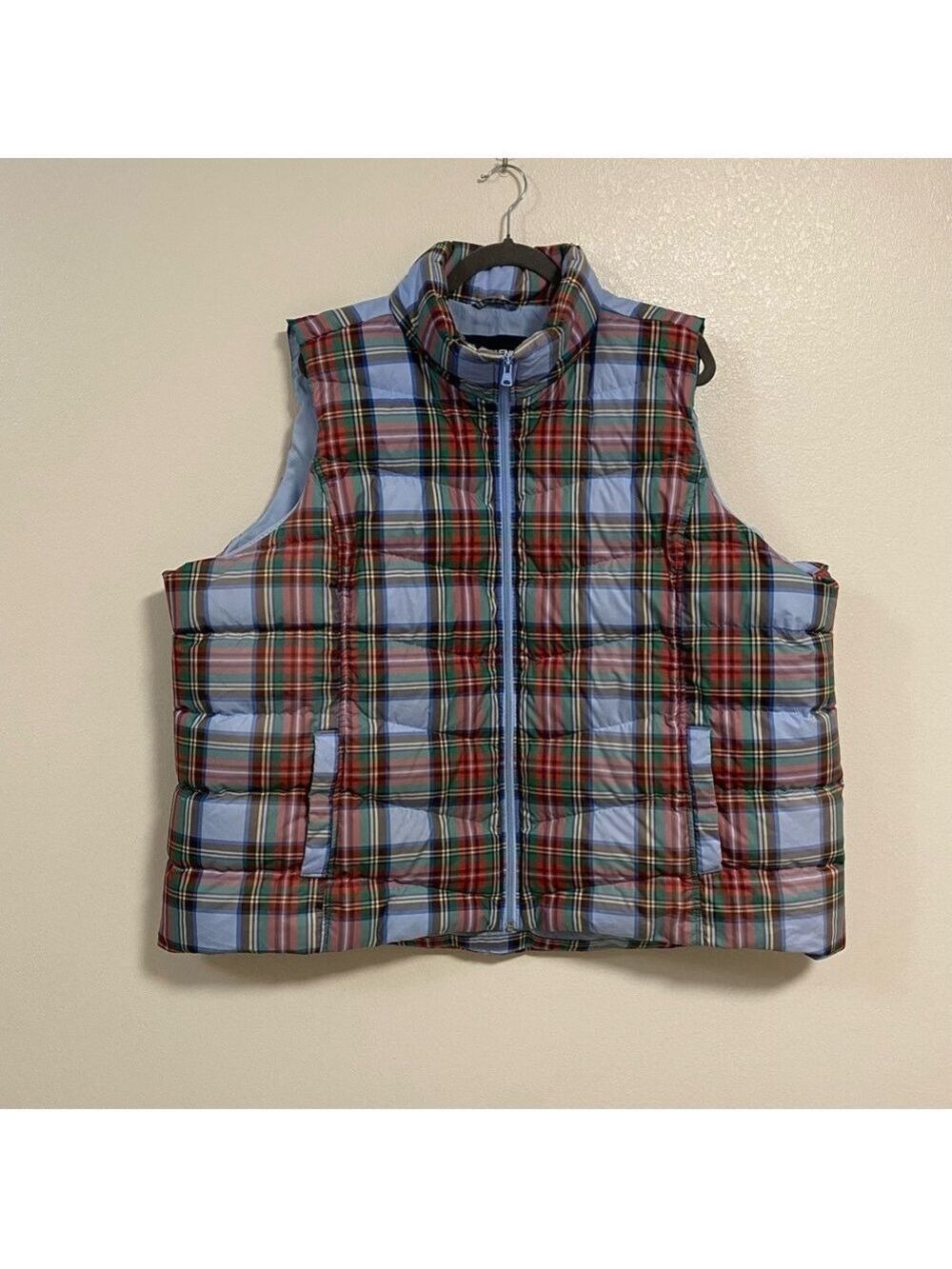 Land’s End Vest Women’s Plus size 3X 24W-26W Blue Red Plaid Down Puffer Vest